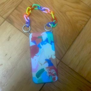 Colorful iPhone 12 Pro Max case with a detachable carrying chain